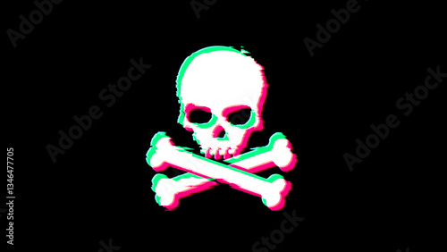 Obraz na płótnie Skull pirates and cyberattack symbol glitch and noise 3d illustration w salonie