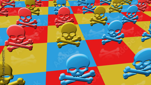 Obraz na płótnie Skull pirates and cyberattack multiply symbol pattern 3d illustration w salonie