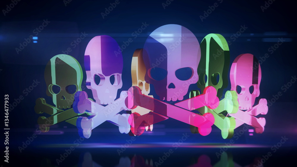 Skull pirates and cyberattack symbol 3d illustration