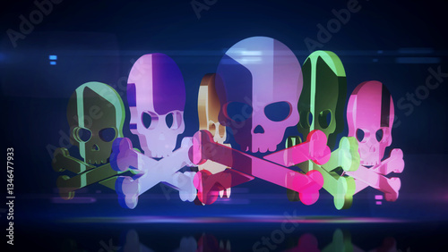 Obraz na płótnie Skull pirates and cyberattack symbol 3d illustration w salonie