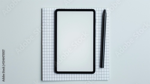 modern setup with tablet mockup, pen and notebook, perfect for digital workspace