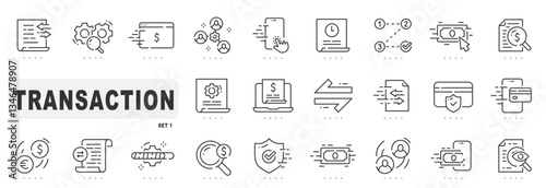 Set of transaction related line icons. Editable stroke