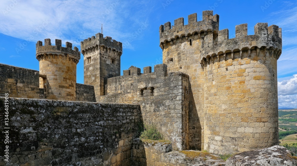 Cyclopean Castle Walls: Ancient Stone Architecture with Tower and Sky Cyclopean Castle Walls: Ancient Stone Architecture with Tower and Sky