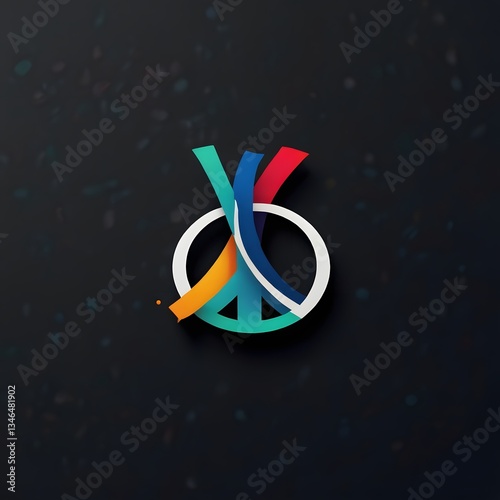 Colorful peace symbol sticker on a marble background, radiating harmonious vibes.