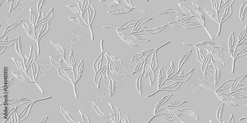 Floral greenery hand drawn seamless pattern with small line art leaves Perfect for background, textile, or wrapping paper A delicate, repeating pattern Minimalist and elegant aesthetic