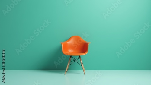 Orange Molded Plastic Chair, Teal Background