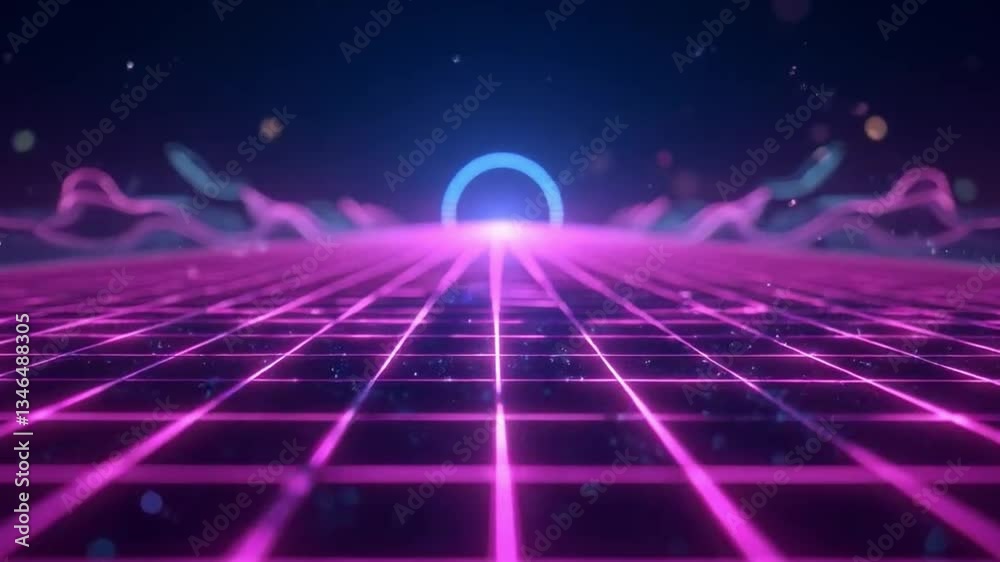 Futuristic Retro Style Landscape Background Loop with Neon Grid and Glow Elements Futuristic Retro Style Landscape Background Loop with Neon Grid and Glow Elements