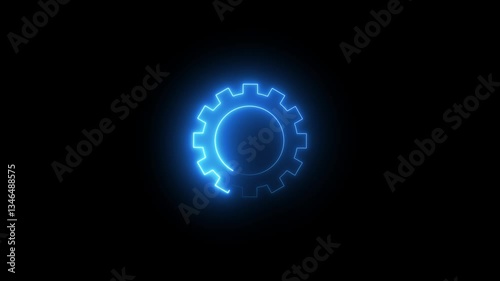 Glowing neon line setting icon with spinning gears icon animated. Technology setting icon concept.
