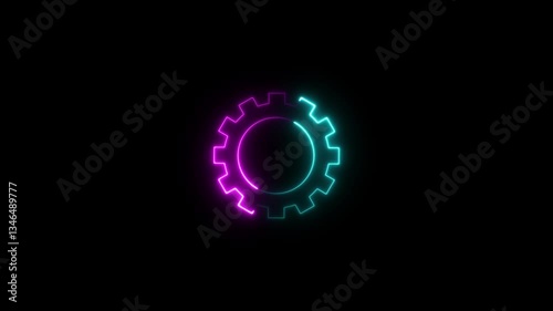 Glowing neon line setting icon with spinning gears icon animated. Technology setting icon concept.