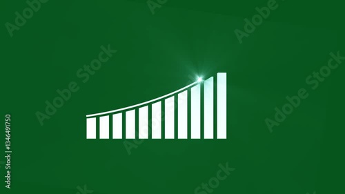 Arrow Rising On Graph With light Sale Symbols. Abstract business growth and graph chart icon animation on green background