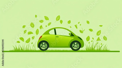 Green transportation vector. Ecology, green, icon, car, energy, power, transportation, renewable, environment. Can use for infographic, banner, poster, web design. Isolated on white background. 