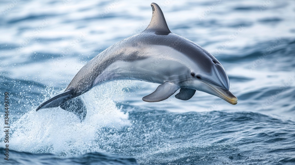 Fototapeta premium A beautiful dolphin leaping energetically above the ocean waves gracefully