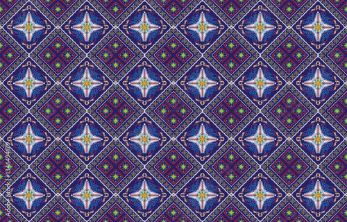 Gypsy pattern tribal ethnic motifs geometric vector background. Doodle gypsy geometric shapes sprites tribal motifs clothing fabric textile print traditional design with triangles