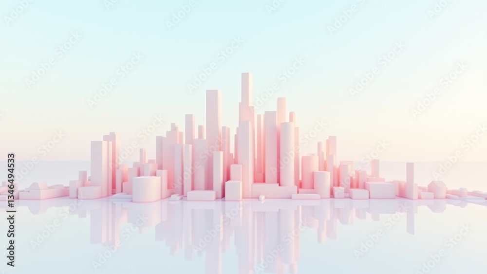 Obraz premium Abstract Pink Cityscape With Reflection