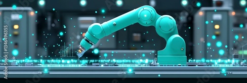 Modern turquoise robotic arm in a digital setting