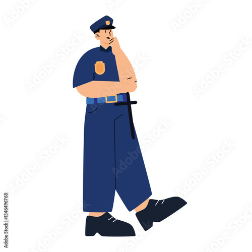 Vector of a police man Standing with Baton on Waist - Security Officer Illustration
