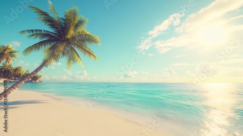Serene Tropical Beach with Palm Trees and Crystal Clear Water