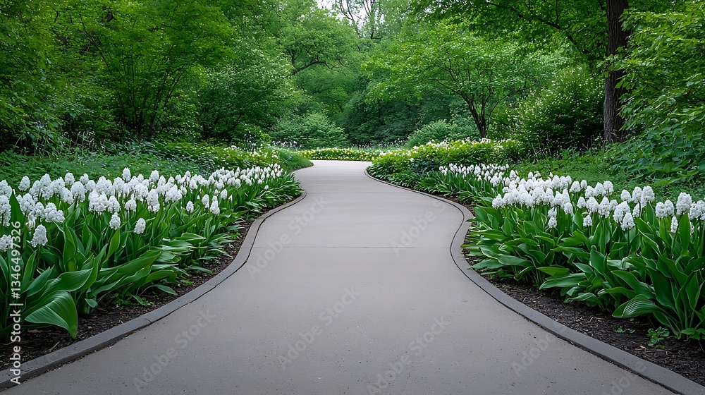 Obraz premium Spring flora pathway in nature serene garden walkway surrounded by flowers