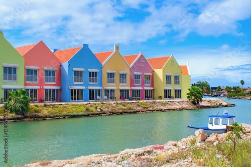 Typical colorful houses of Kralendijk town. Bonaire, Caribbean Netherlands