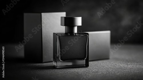 Elegant Black Perfume Bottle with Minimalist Packaging on Display