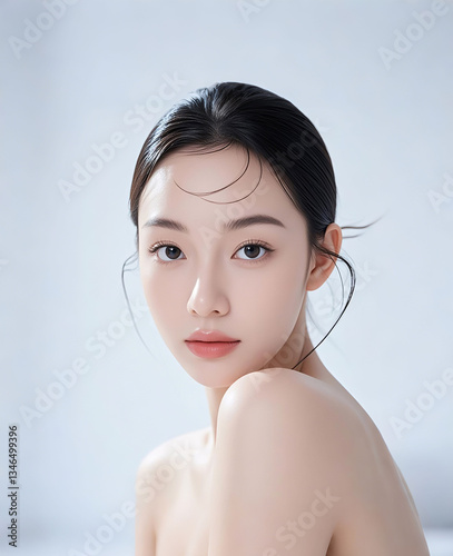 Beauty salon model, delicate makeup, facing the camera, Asian woman