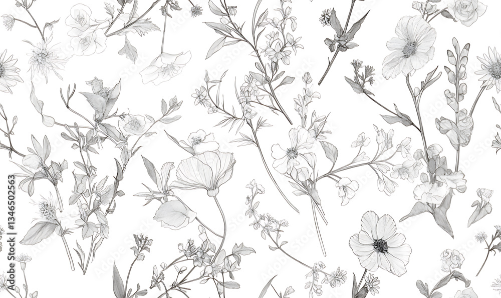 Fototapeta premium Creative 2D Doodle seamless pattern Floral or flower Illustrations