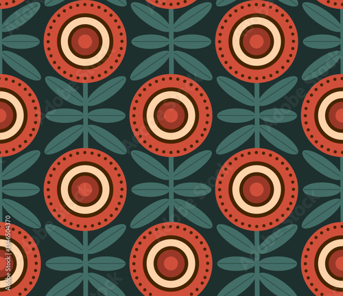 retro poppy flowers mcm seamless pattern, vector illustration repeat design