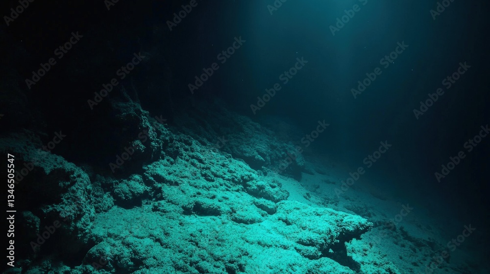 Fototapeta premium Deep-Sea Abyss: Gradient with Dark Teal Blending into the Depths with Textured Seabed and Faint Light Rays