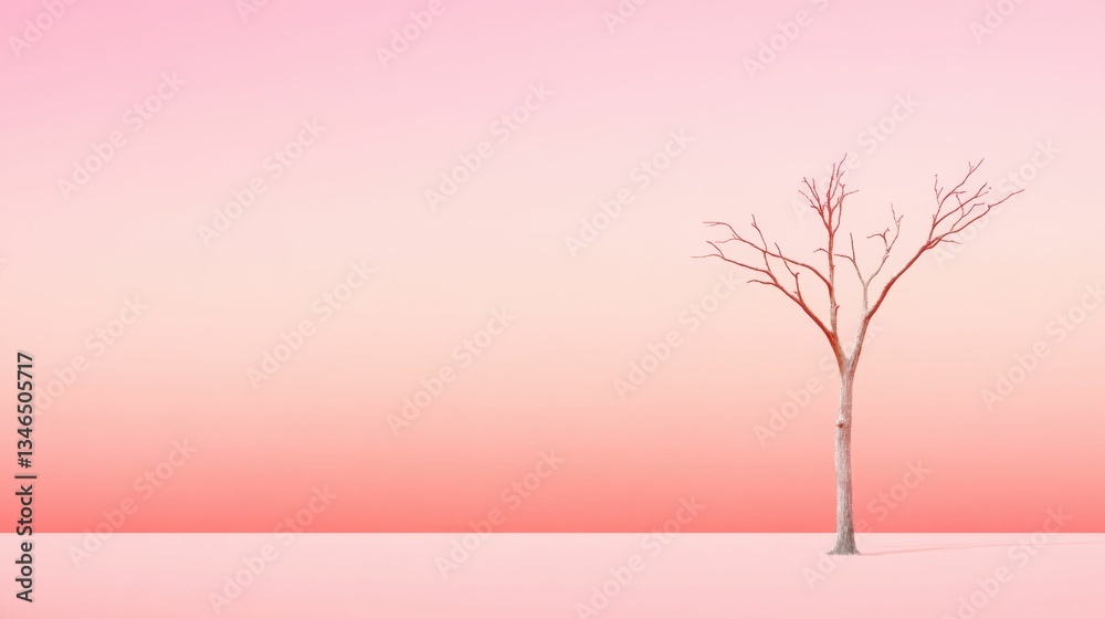 Obraz premium Symbolic resilience: a lone tree in minimalistic pink landscape