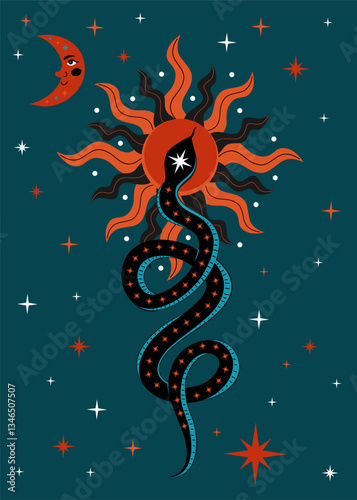 celestial cosmic universe snake print , vector illustration