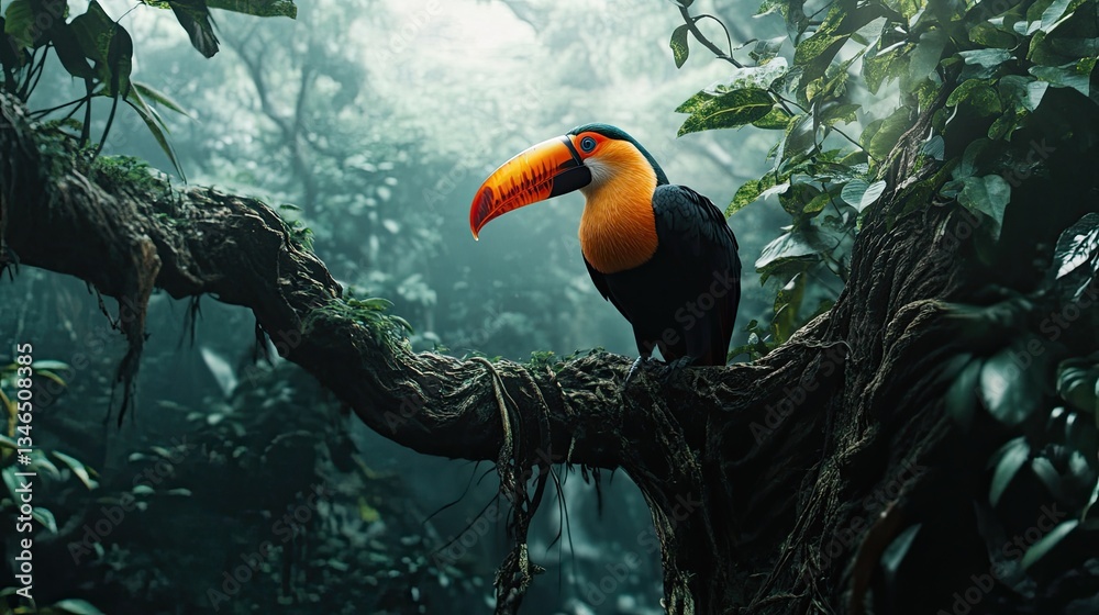 Obraz premium Toucan Perched Rainforest Branch for Lush Jungle.