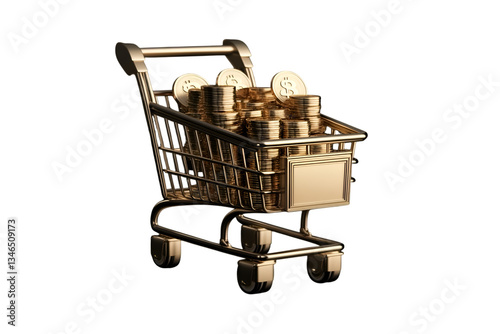 shopping cart full of coins on transparent background
