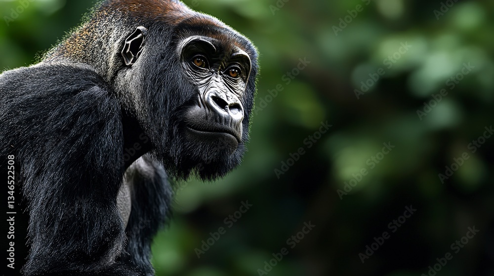 Obraz premium Gorilla observing its surroundings in the jungle wildlife photography close-up shot nature intimate perspective