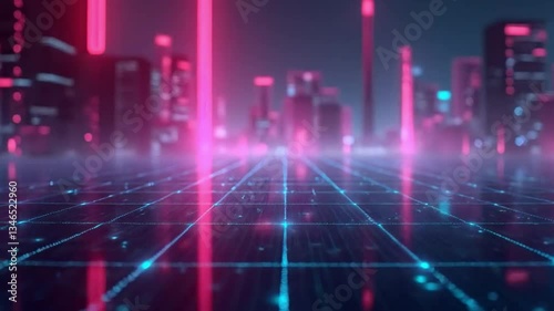 Wallpaper Mural Abstract neon cityscape with futuristic grid, representing technology advancement Torontodigital.ca