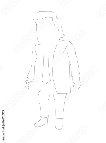 A man in a suit and tie is standing in a white background. The man is wearing a tie and has a serious expression on his face. Concept of formality and professionalism
