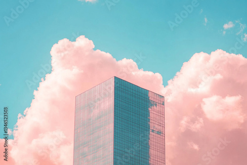 Araffature of a tall building with a sky background