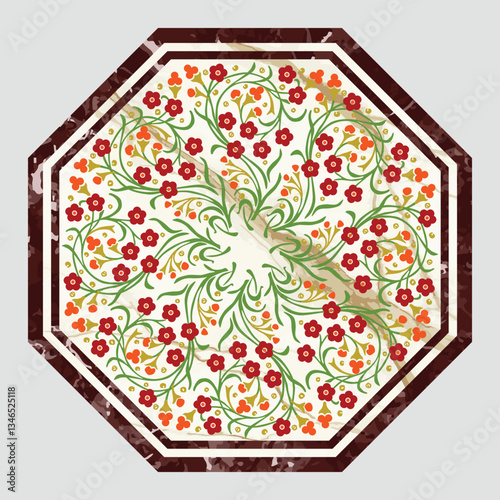 FLORAL MARBLE INLAY  CENTER TABLE TOP DESIGN