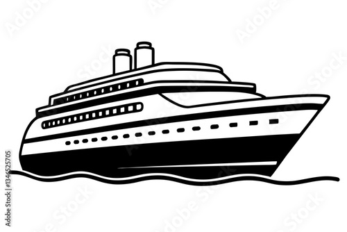 cruise ship line art silhouette vector illustration