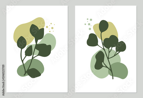 Vector illustration in bohemian style: abstract green botanical garden. Green Botanical Garden for Wall decoration