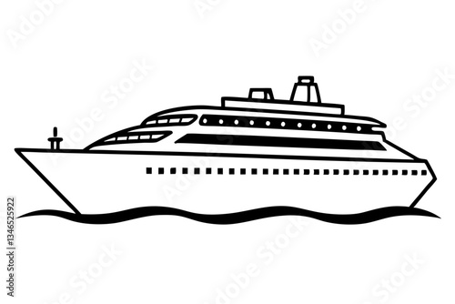 cruise ship line art silhouette vector illustration