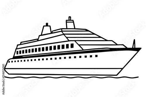 cruise ship line art silhouette vector illustration
