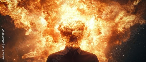 A man's head is on fire in a fiery explosion