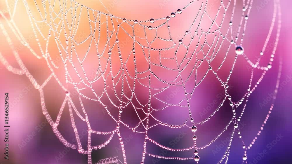 Abstract close-up of morning dew drops hanging from spiderwebs in a spring meadow. Abstract close-up of morning dew drops hanging from spiderwebs in a spring meadow.