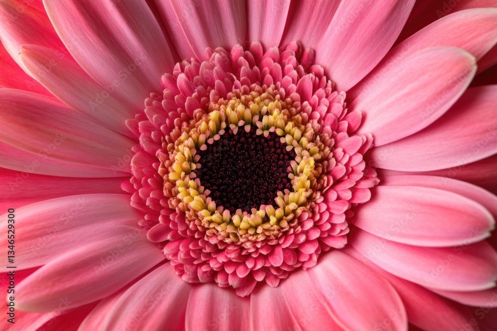The center of a vibrant pink gerbera daisy showcases its stunning beauty. The center of a vibrant pink gerbera daisy showcases its stunning beauty.