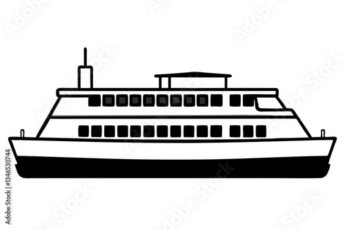 ferry line art silhouette vector illustration