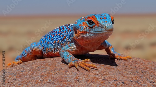 Vibrant lizard on desert rock