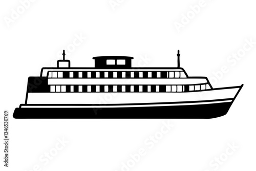 ferry line art silhouette vector illustration