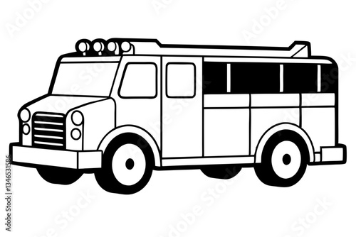 fire truck line art silhouette vector illustration