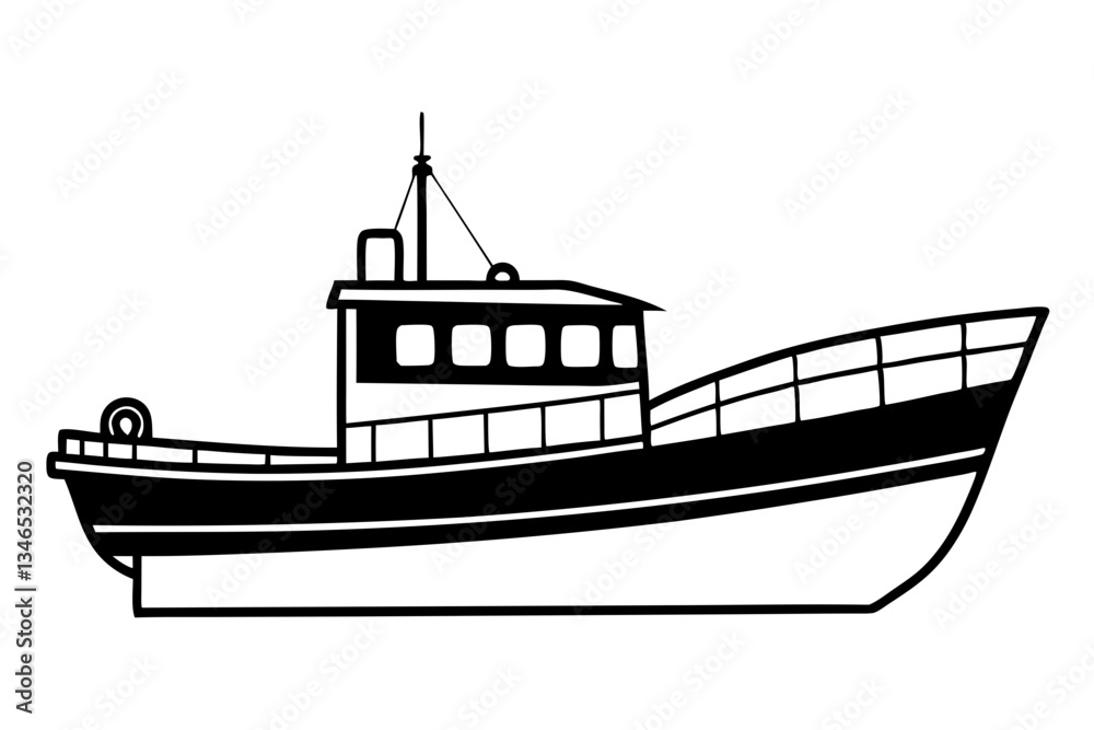 Fototapeta premium fishing boat line art silhouette vector illustration