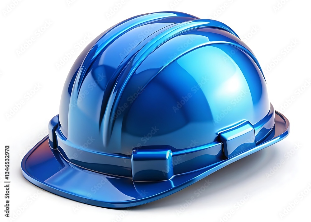 Obraz premium A gleaming blue hard hat, symbol of dedication and safety in the construction industry, reflecting light in a crisp, clean studio shot.